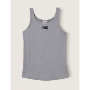 PINK VICTORIA’S SECRET Women’s Gray Ribbed Logo Tank Top Size Large